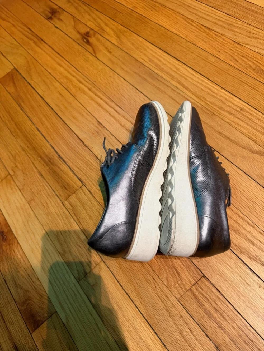 Clarks Sharon Crystal Leather wedge oxford metallic cushion 9 Perforated Lace-Up - Picture 4 of 9